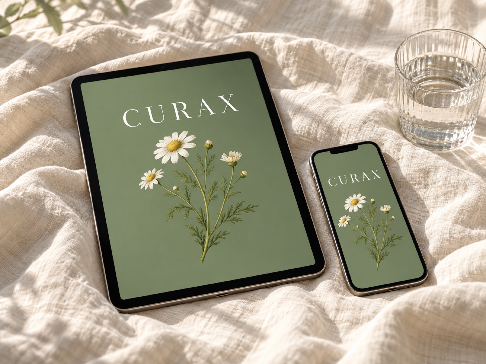 Guia digital Curax aberto no tablet e no celular